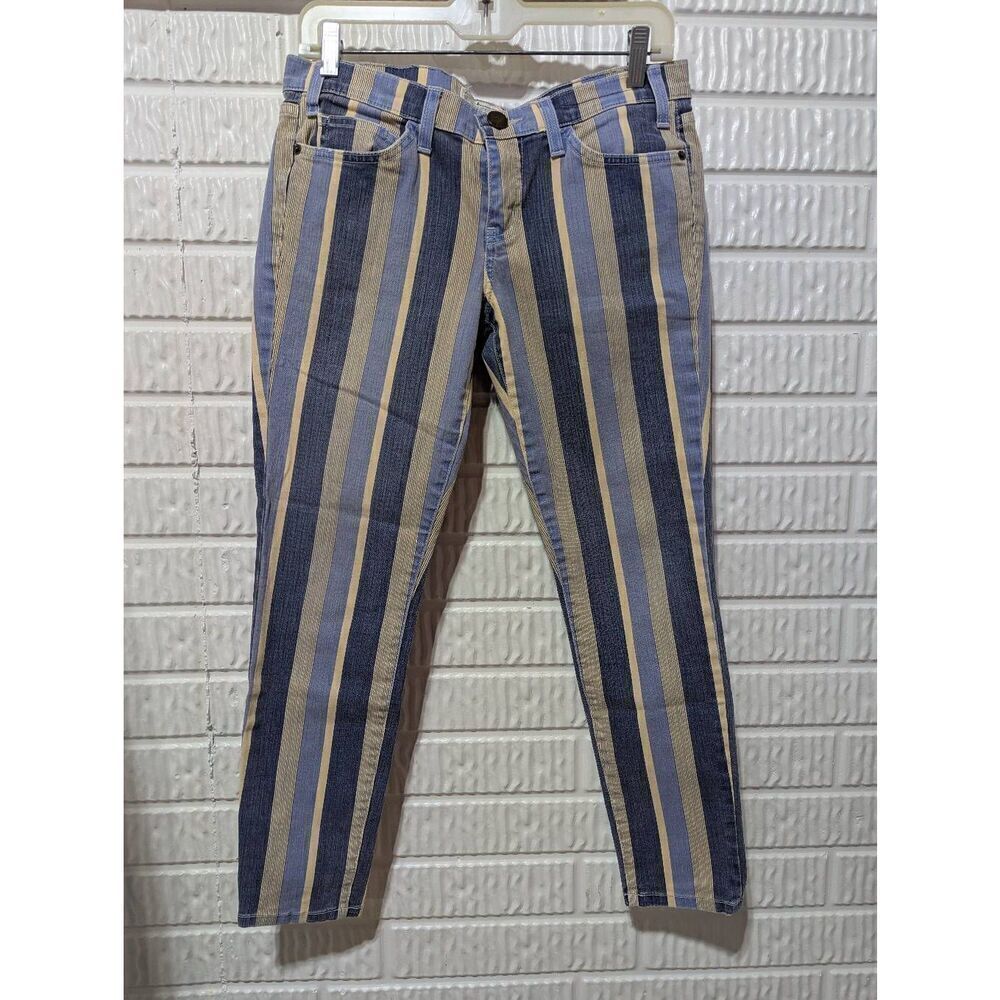 Current/Elliott Women's Blue & Cream Striped Mid-Rise Ankle Jeans Size 28/0